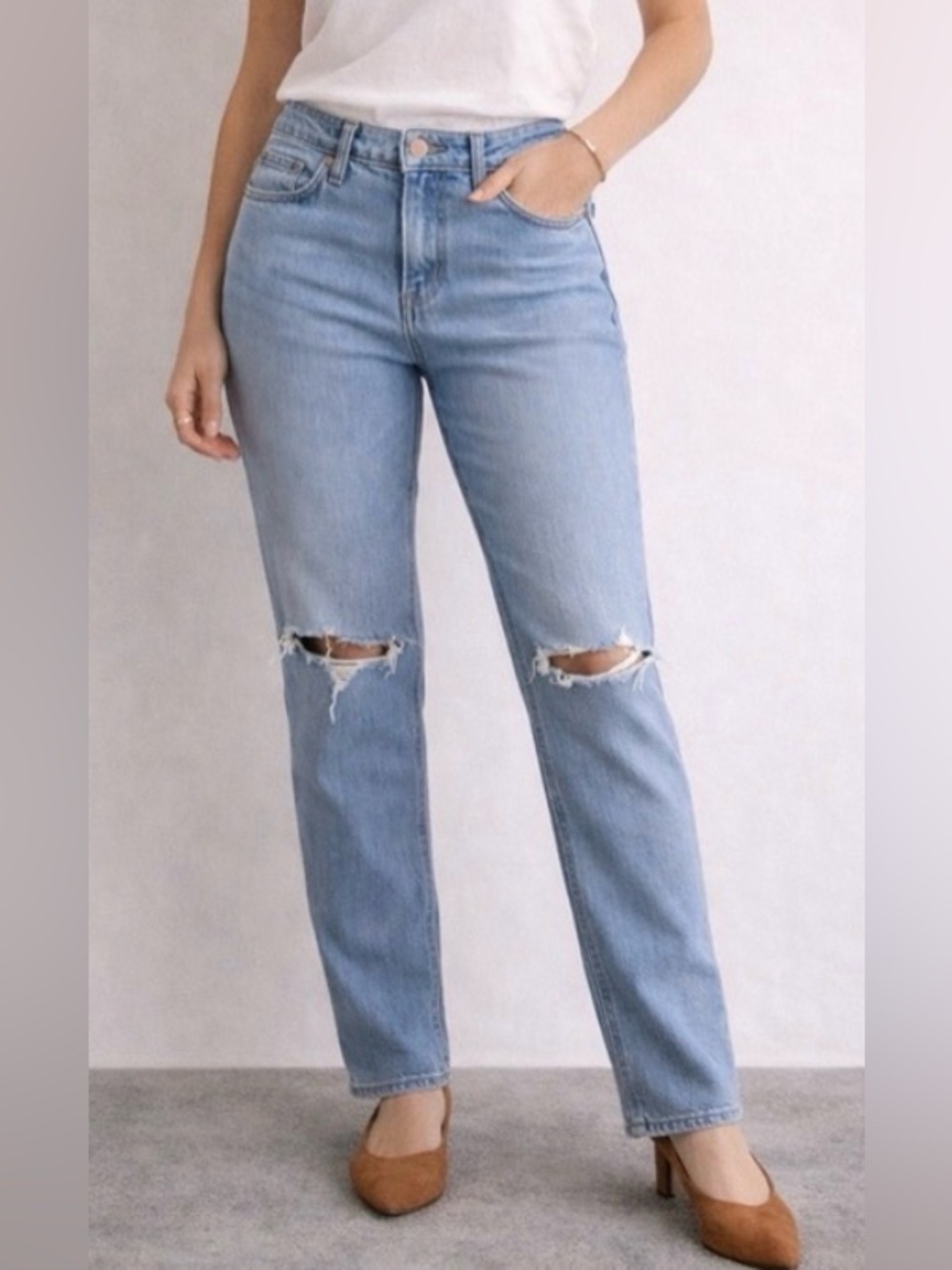 Paige Brigitte Distressed Jeans | Size 28 | Light Wash | Mid Rise